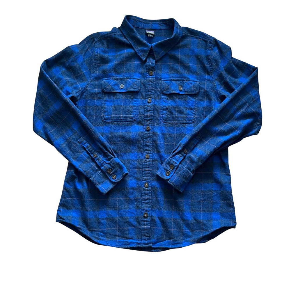 Patagonia Womens‎ Blue Plaid Organic Cotton Flannel Button Down Shirt Large L